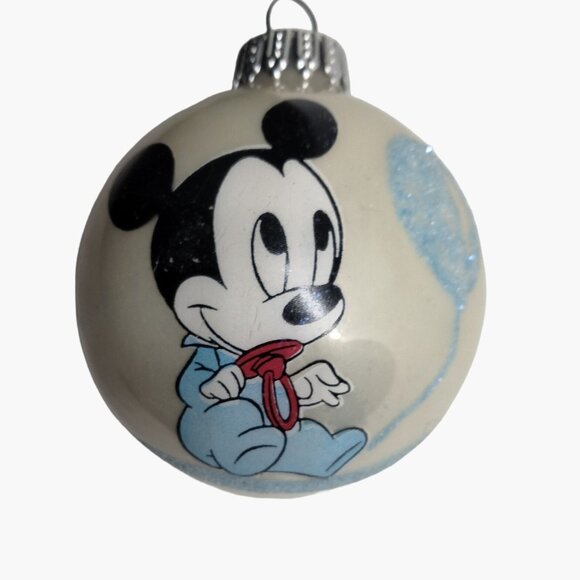 Disney Baby Mickey Mouse Christmas Ornament Mercury Glass Glitter Balloon Vtg - Picture 1 of 5